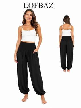 LOFBAZ Harem Pants for Women Black Yoga Boho Hippie Medium NWT